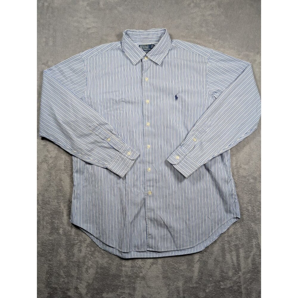 Polo Ralph Lauren Button Up Shirt Mens XL Blue Striped Classic Fit Golf Preppy
